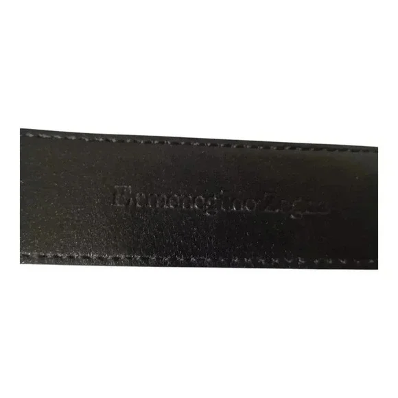Ermenegildo Zegna Belt Leather Logo Buckle Black Men's 36 Italy - Picture 6 of 9